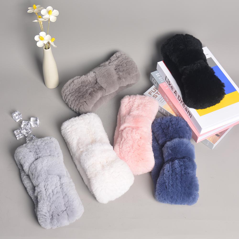 Women's Luxury Winter 100% Rex Rabbit Fur Knitted Elastic Headband High Quality Real Fur Hair Band Fashion Hair Accessories