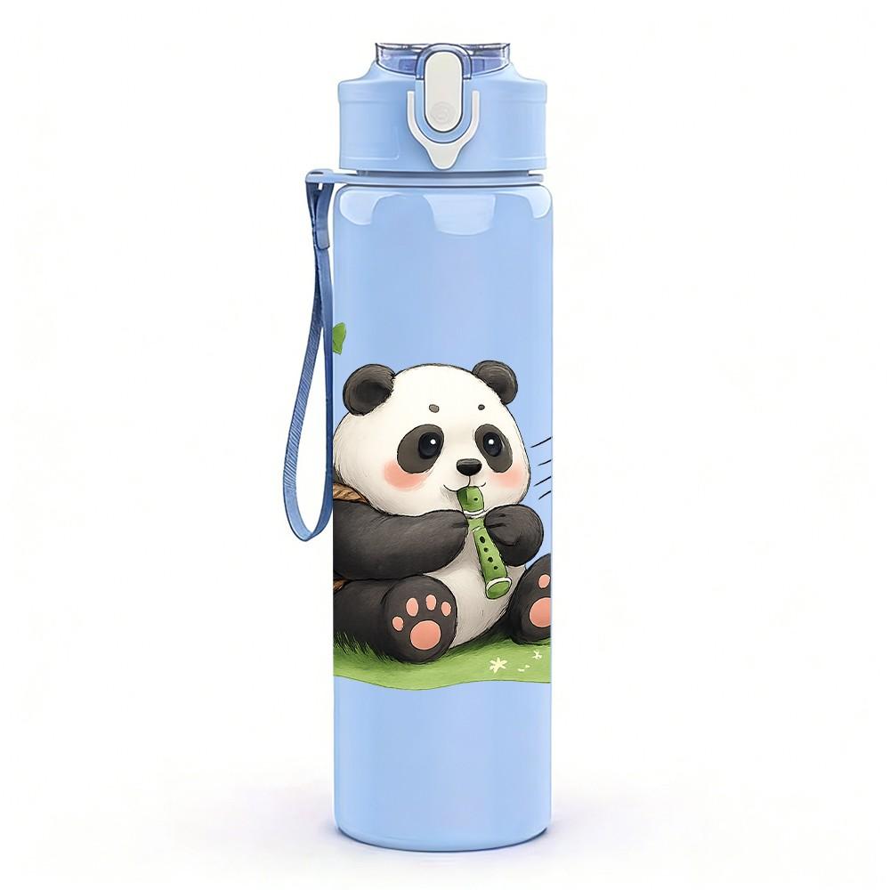 1PC Garden Panda Cartoon 750ml Color Plastic Sports Water Bottle Leakproof Flip Straw Lid Suitable for Sports Office Home Use