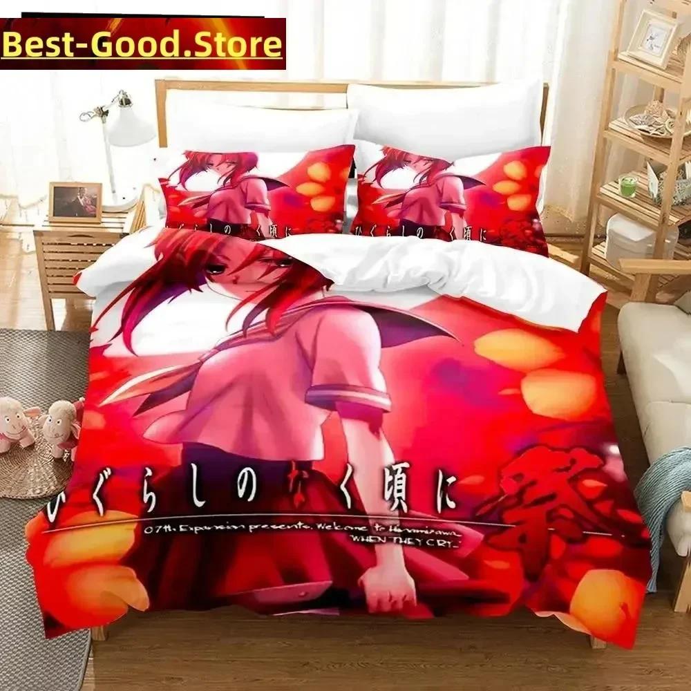 3D Anime Higurashi When They Cry Beding Set Printed Bed Linen Set With Pilowcase Bed Soft Duvet Cover Single Double Quen Super King-Sized Dimensionsd
