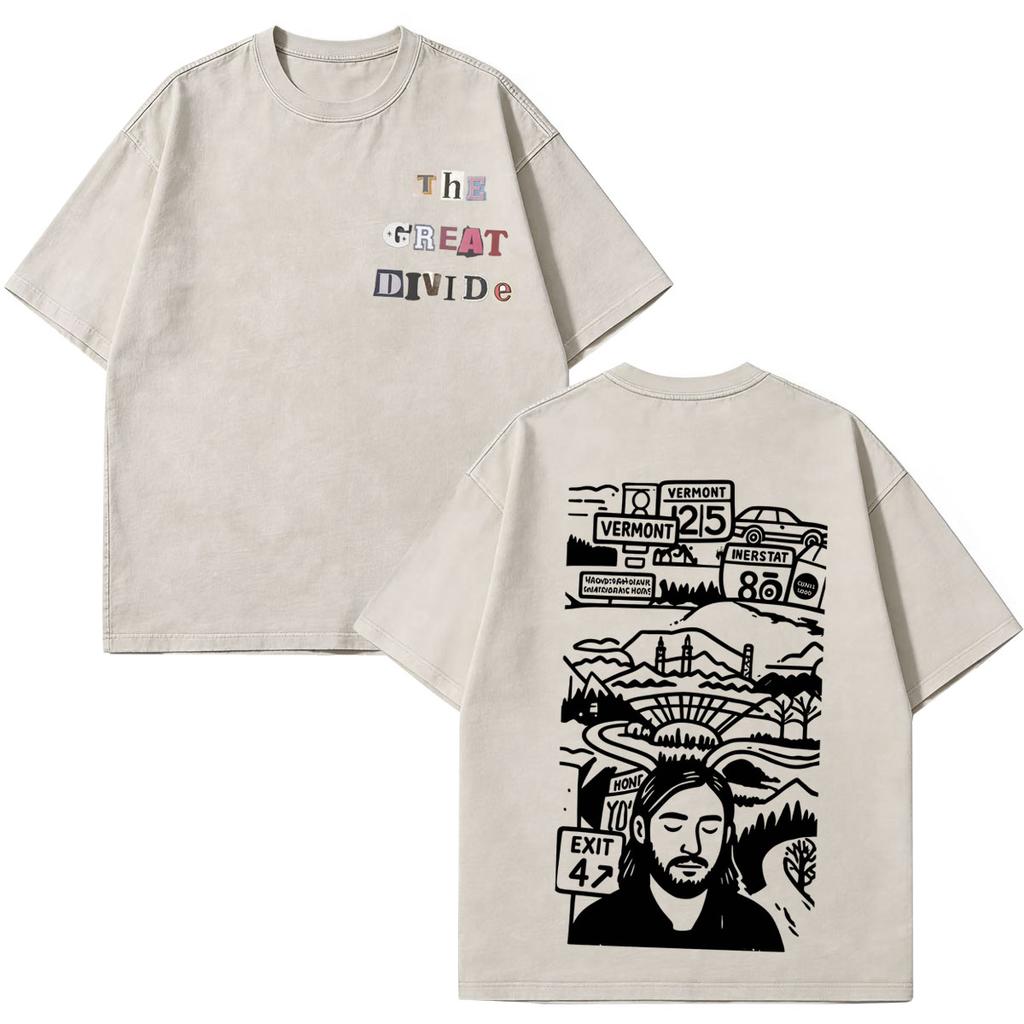 Noah Kahan The Great Divide Tour 2026 Graphics Vintage Gewassen T-shirt Heren Dames Mode T-shirts Los Katoen Vintage T-shirts
