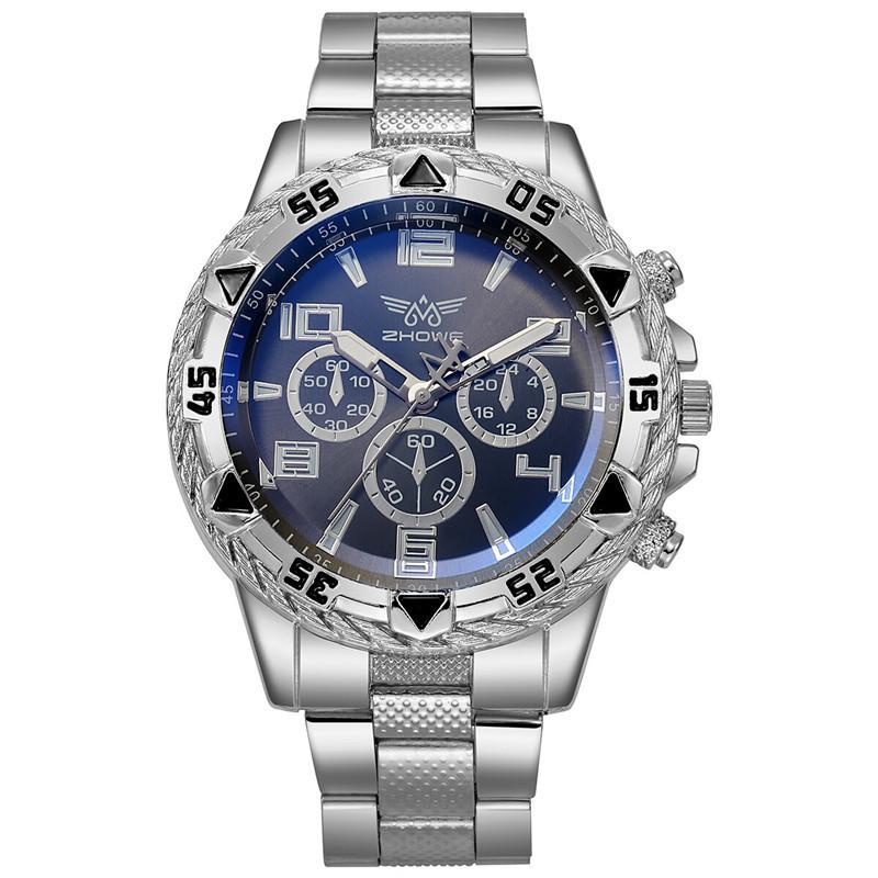 Business Watch Mens Alloy Band Digital Quartz Watch With Three Eyes For Business And Daily Use