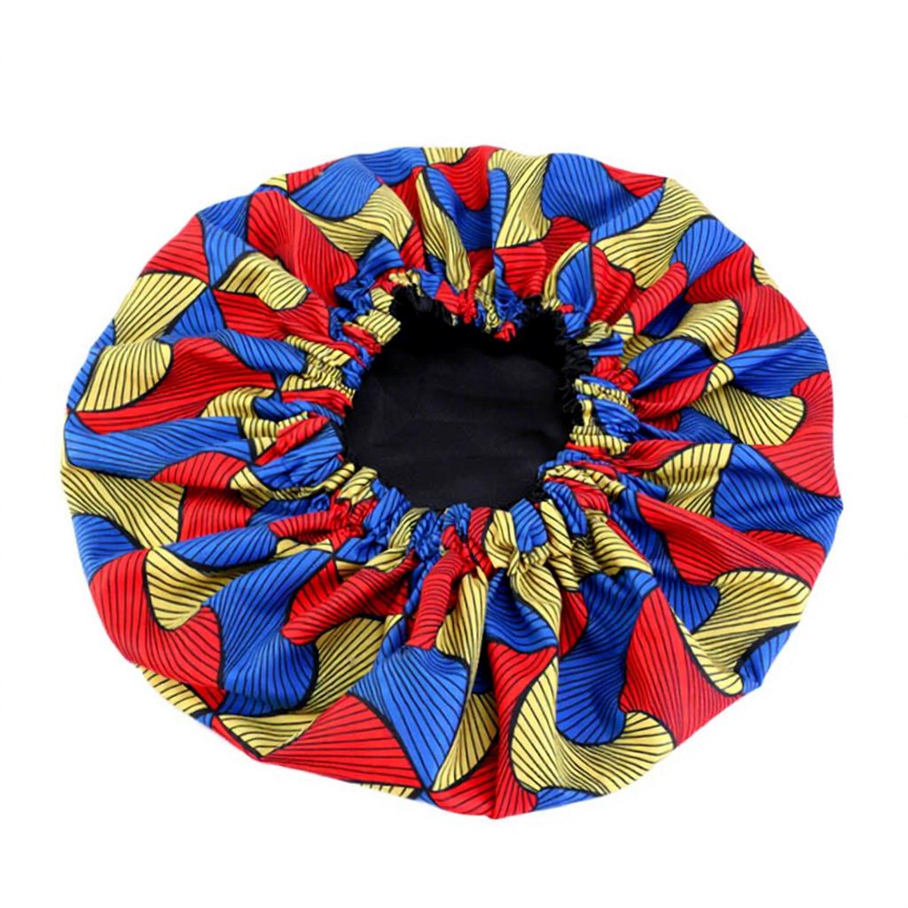 Custom Logo African Print Satin Bonnet Adjustable Double Layer Hair Bonnet Curly Hair Reversible Silky Sleep Cap Night Wrap