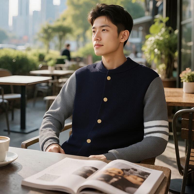 

FAPAI Мужской кардиган из толстой смесовой шерсти и тенсела с бейсбольным воротником