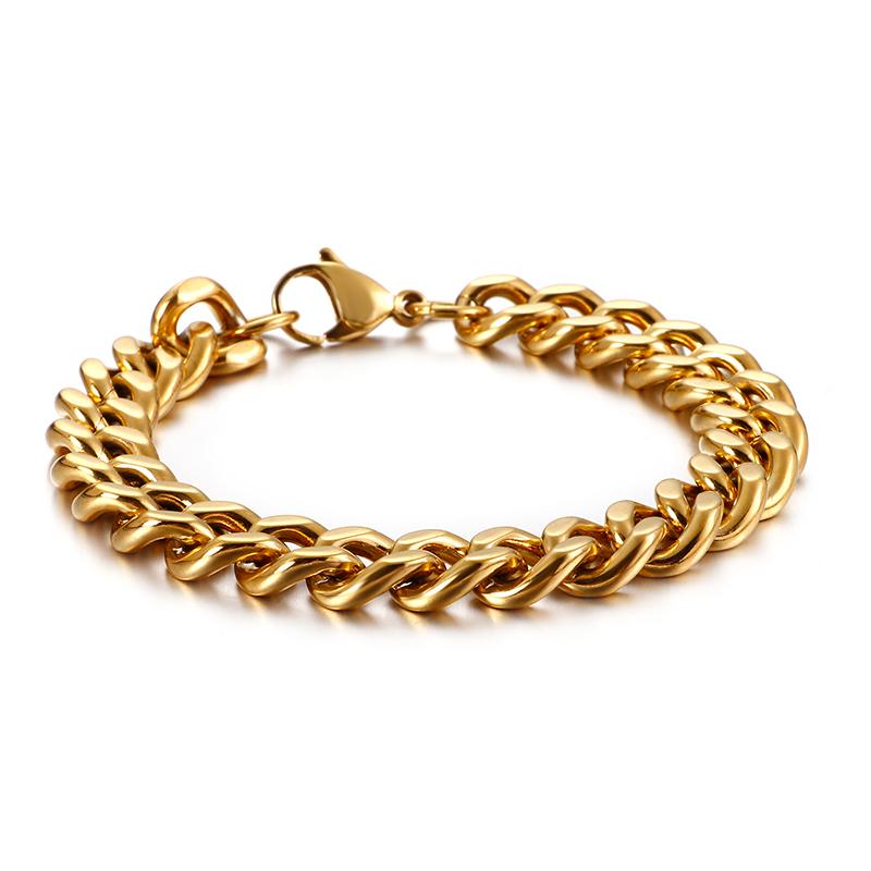Kalen 11mm Dubai Gold Color Link Bracelet Men 20cm Black Cuban Chain Stainless Steel Jewelry