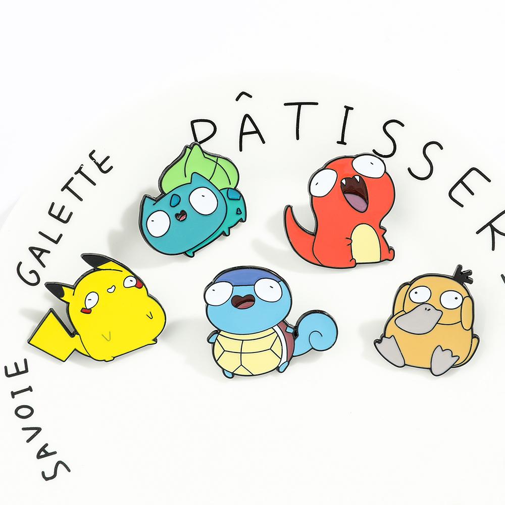 Anime Enamel Pin Funny Cartoon Figure Pikachu Squirtle Psyduck Metal Badge Brooch Jacket Jeans Lapel Pin Toy Accessories