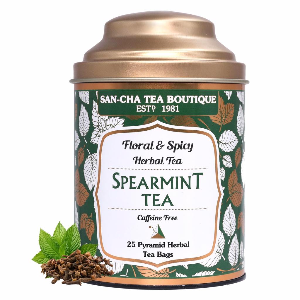 Sancha Tea Boutique, Spearmint Herbal Tea, 25 Pyramid Tea Bags,Pure Spearmint Tea With Cloves & Lemongrass, Tea For Pcos & Pcod, Naturally C
