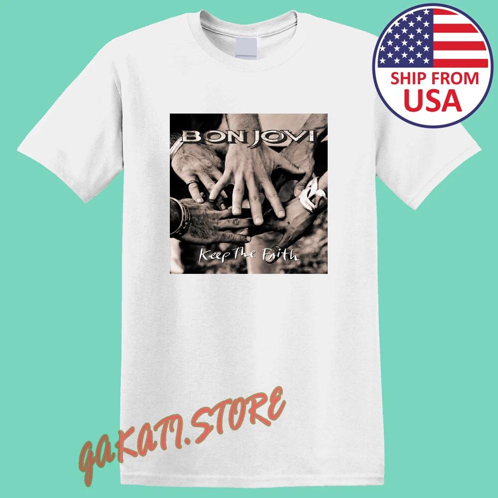 Bon Jovi Keep The Faith Men s White Size S-5XL M