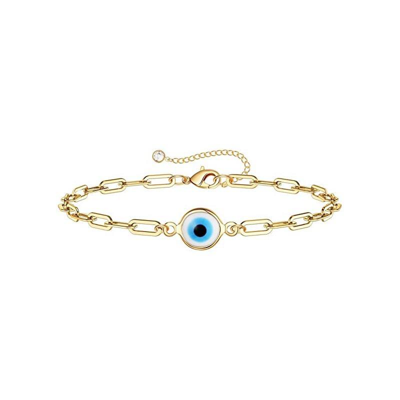 Fashion Round Evil Blue Eye Charm Bracelet for Women Stainless Steel Simple Chain Bracelets Amulet Friendship Jewelry Gifts