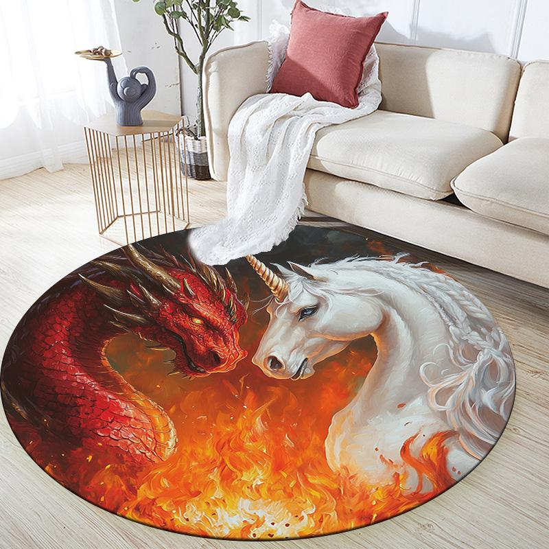 

Dragon and Unicorn,Round Area Rug,Carpet Rug for Living Room Bedroom Sofa Playroom Decor,Non-slip Floor Mat 80cmx80cm