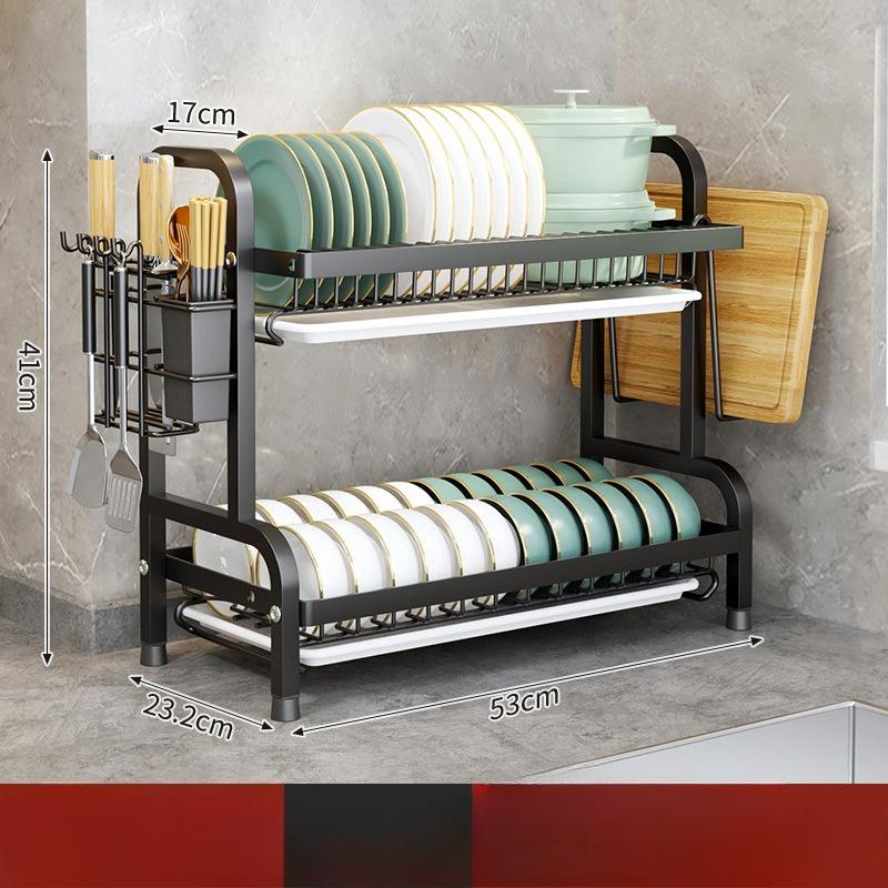 2025 New 2-Tier Stainless Steel Dish Rack with Utensil Holder - Compact Space-Saving Design & Rustproof Kitchen Organizer