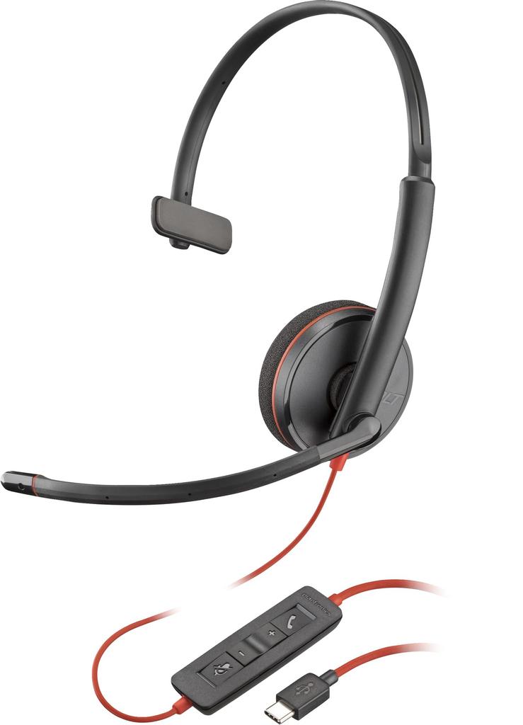 Poly Blackwire 3210 Mono Headset Adapter Mono USB Type Mini Phone Wired 32 Ohm On Ear Mono Earcup Cable Omnidirectional Microphone USB-C + USBC/A - -