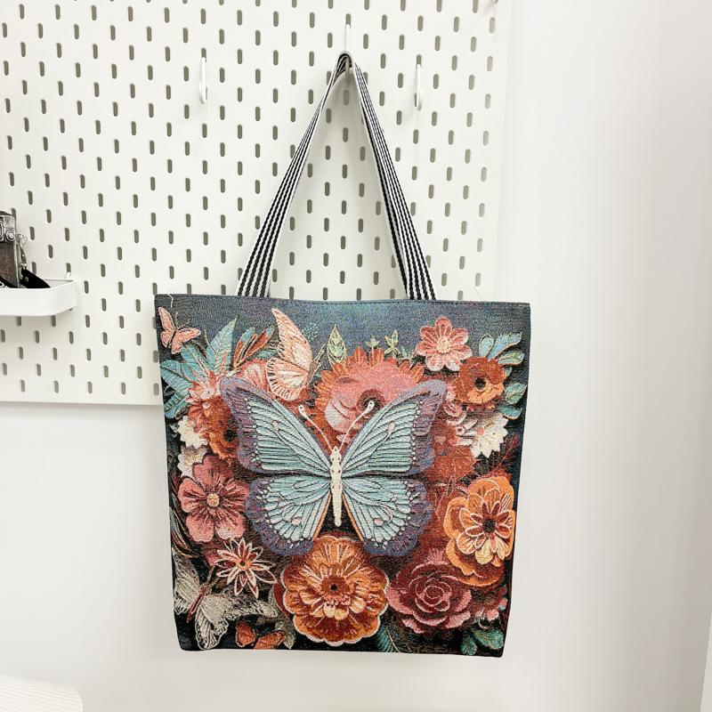Butterfly Three-dimensional Embroidery Women's Bag Craft Casual Large Tote Capacity Bag