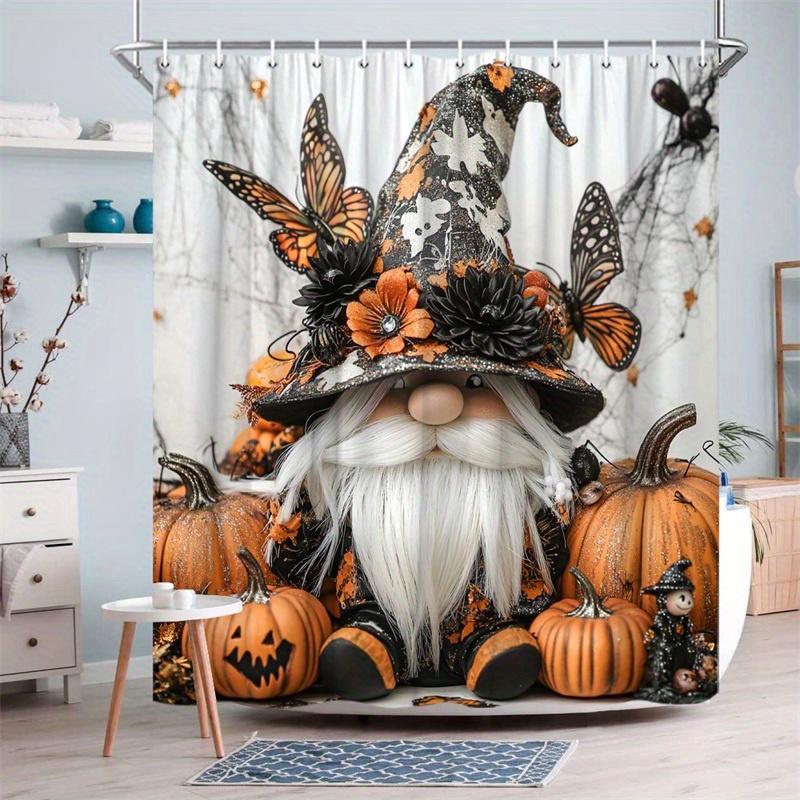 1Pc Halloween Witch Hat And Butterfly Pumpkin Shower Curtain - Machine Washable, Polyester Fabric For Bathroom Decoration
