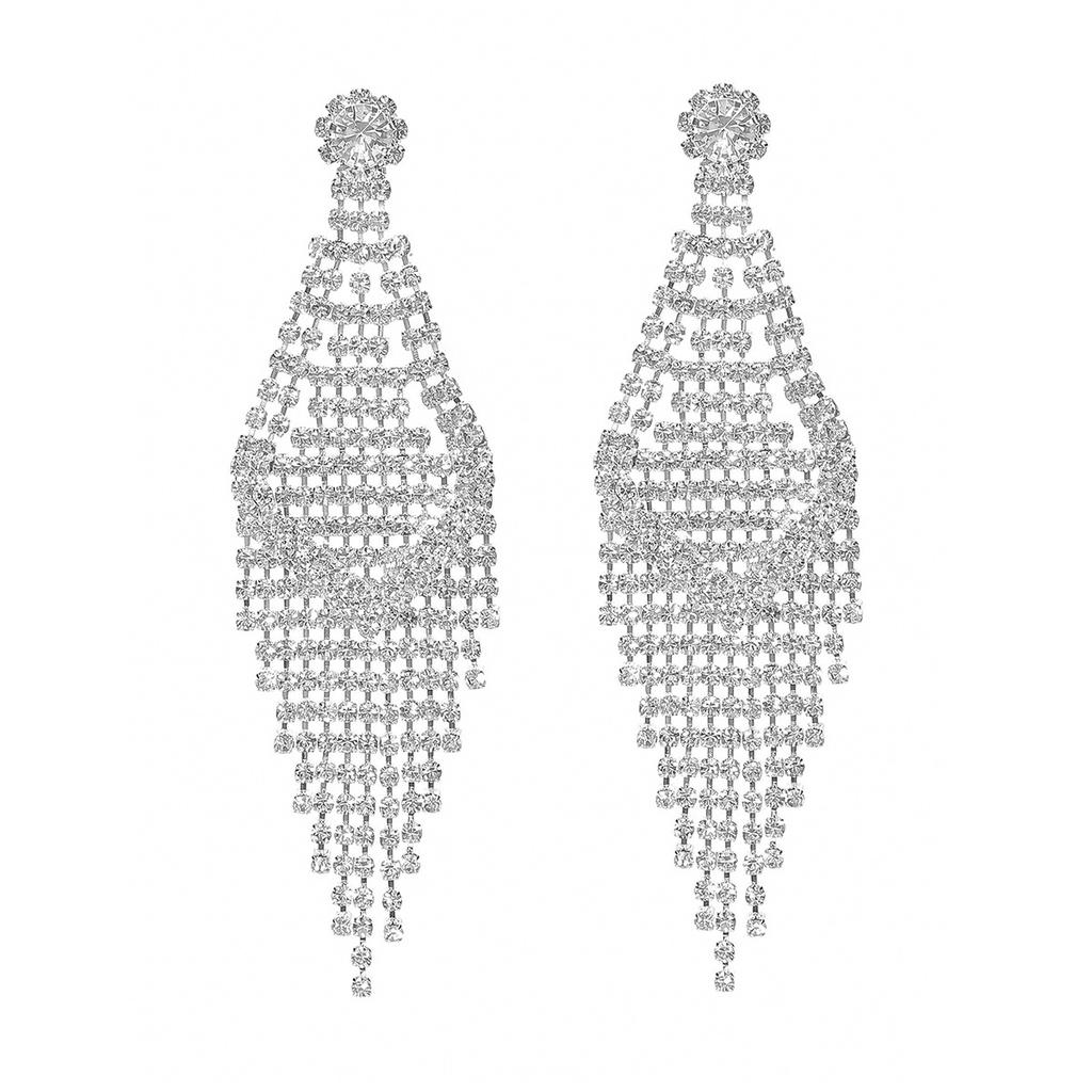 Superglitzernde lange Ohrringe mit Vollbesatz und Fransen, modische Ohrstecker