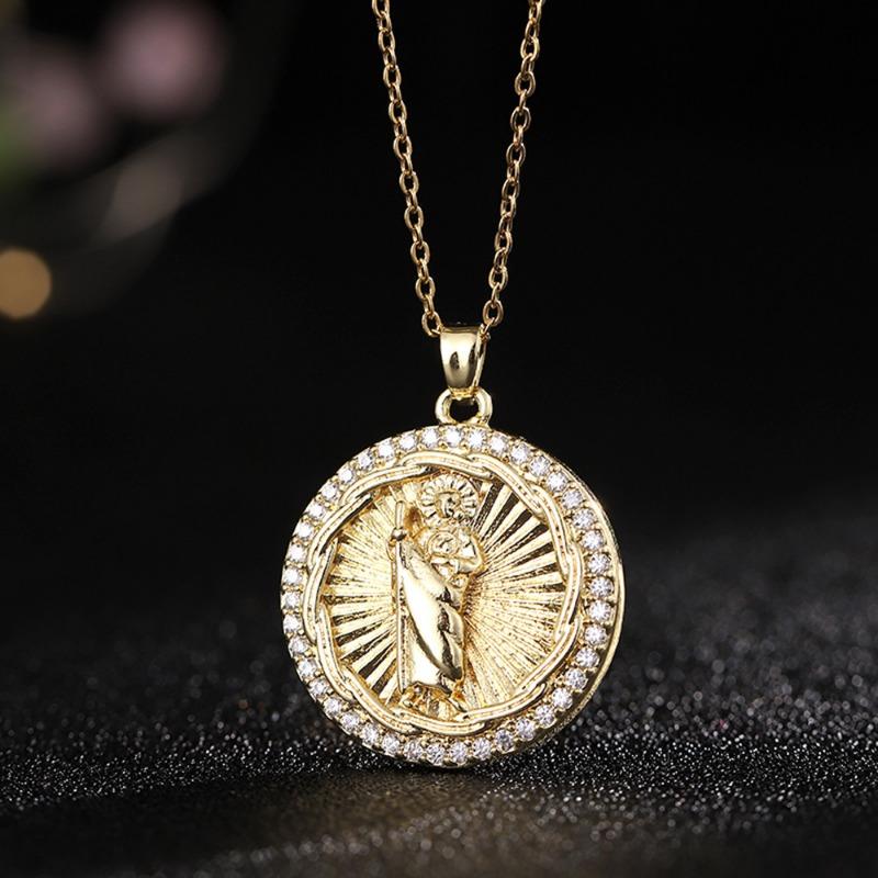 European and American Fashion Micro inlaid Color Zircon Pendant Women's Jewelry Virgin Mary Necklace