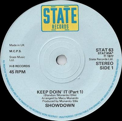 7inch Record SHOWDOWN - Keep Doin' It (Part 1) STAT63 State Records 1977 UK Soul/Funk Used