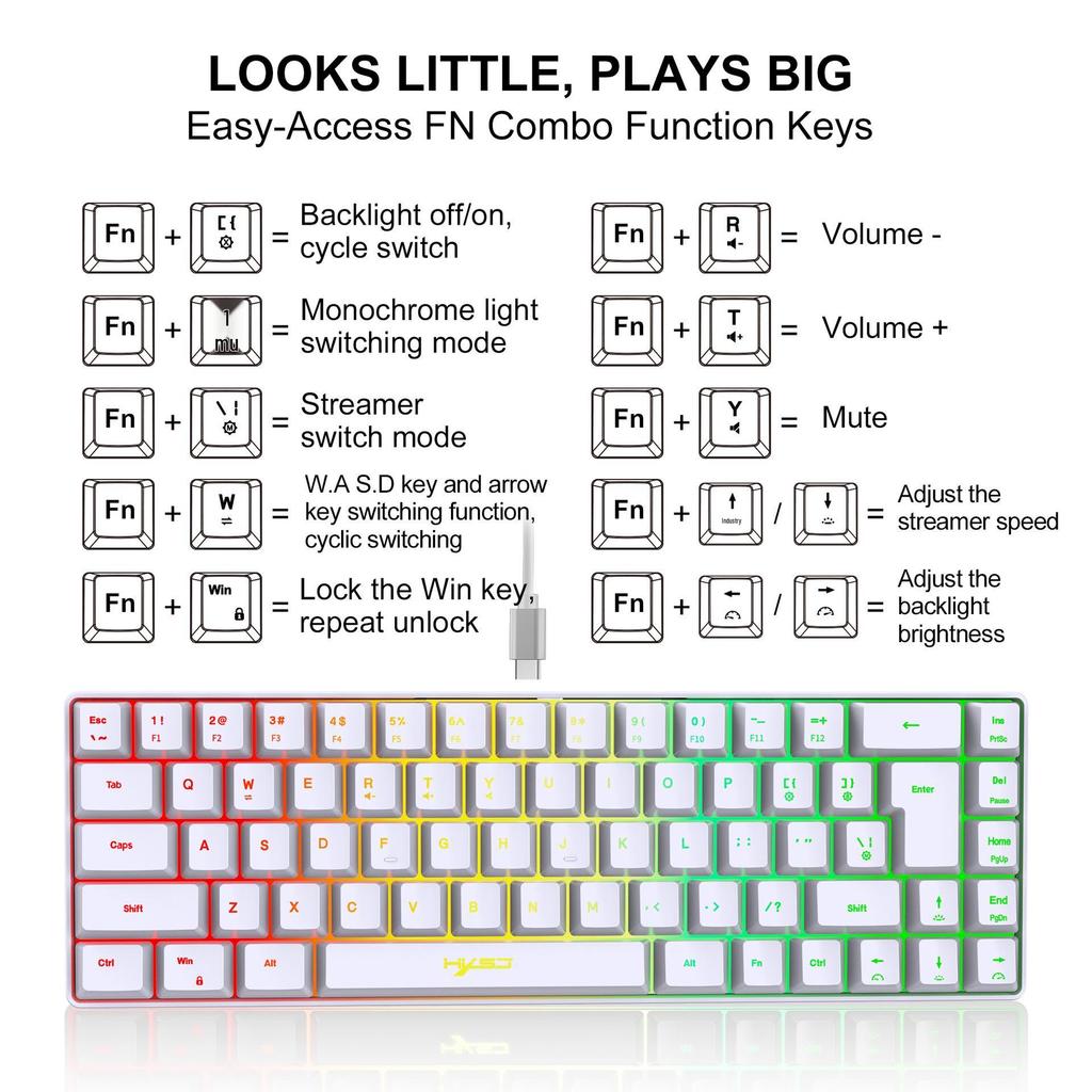 RGB Backlit 68-Key Wired Gaming Keyboard with Mechanical Feel & ABS Material
