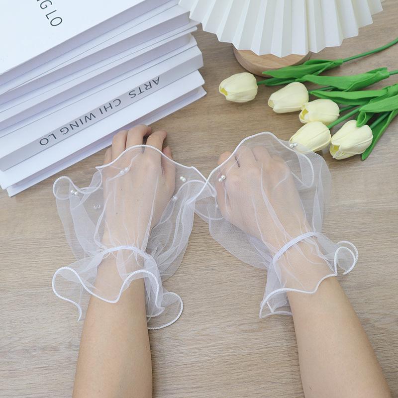 1Pair Sheer Detachable Cuffs Mesh Fake Flared Sleeves Tulle False Cuffs For Women Performance Runway Show Dress Accessories