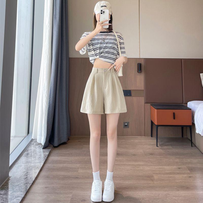 Sweet Student Small High Waist Ice Silk Linen A- Line Loose Linen Wide Casual Wide-Leg Shorts Hot Pants Yamamoto Pants