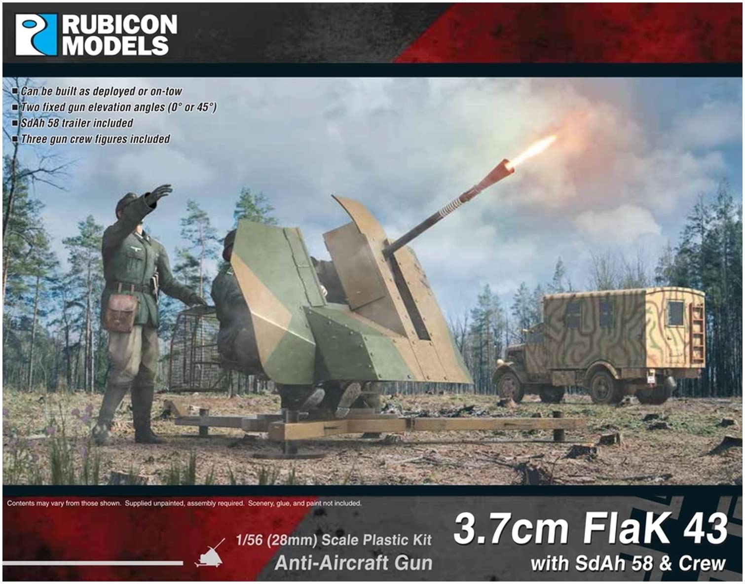 

Rubicon Models 1/56 Scale German 3.7cm FlaK 43/SdAh 58 with Trailer and Crew, Plastic Model Kit RB0074