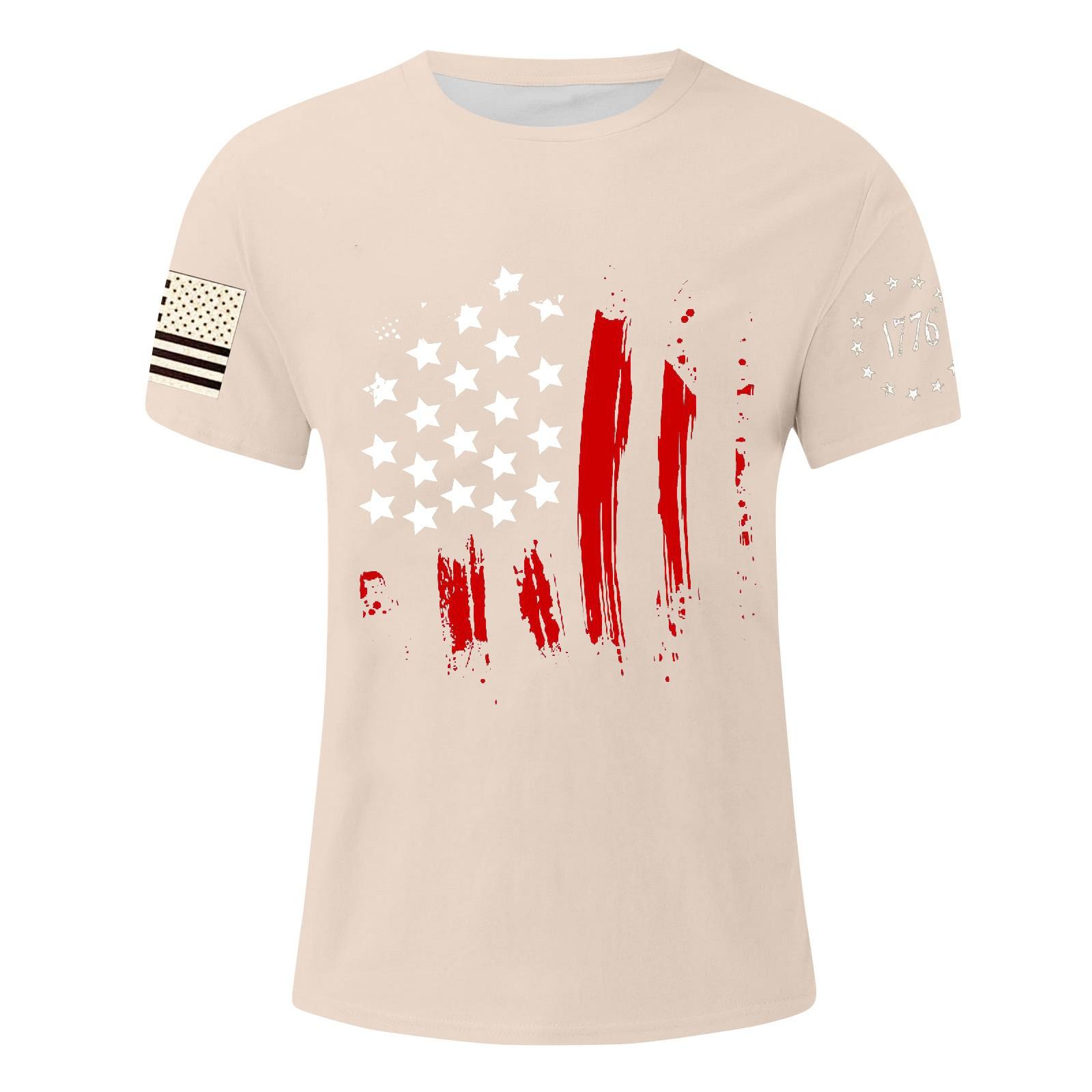 

Мужская футболка с принтом ко Дню независимости, мужской свободный повседневный топ с короткими рукавами L бежевый