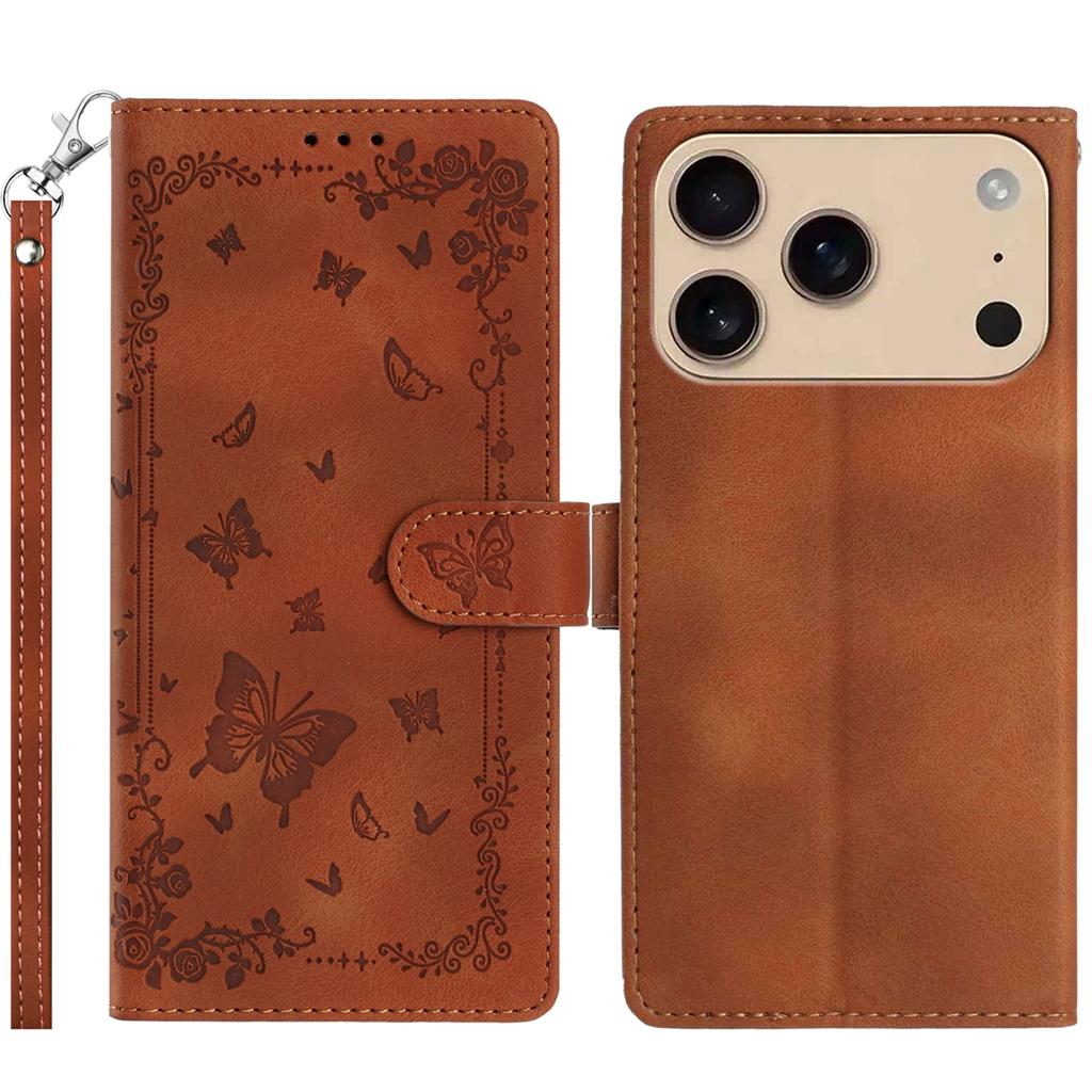 For iPhone 17 Pro Max Case Garden Imprinted PU Leather Wallet Phone Cover with Wrist Strap