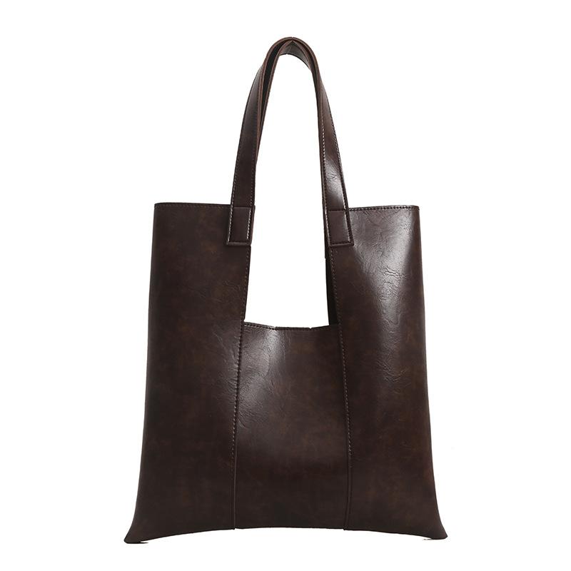 

Винтажная нишевая портативная сумка-тоут, премиальная на ощупь осенне-зимняя сумка через плечо/подмышку из кожи с масляной восковой пропиткой, сумка для通勤