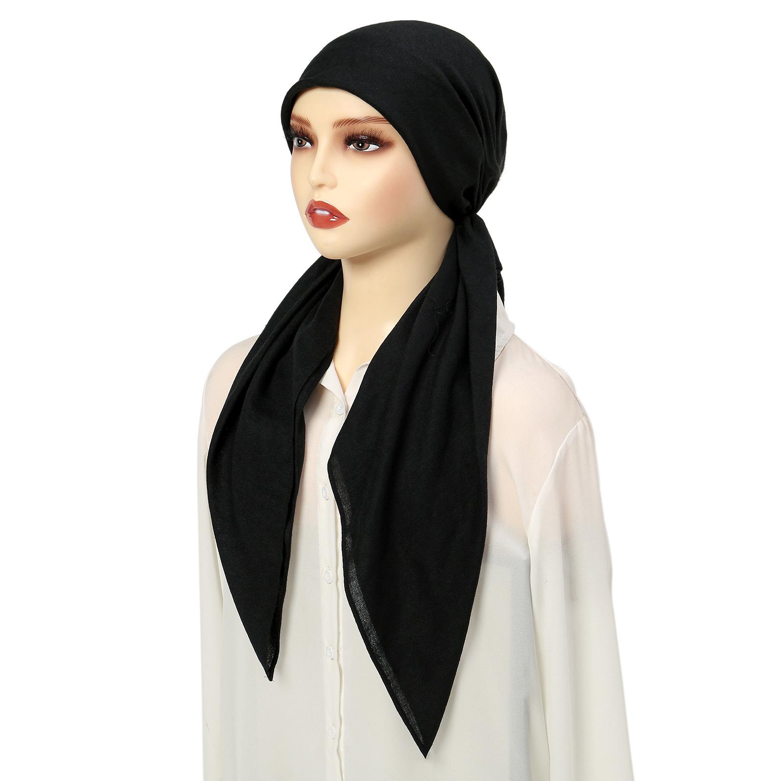 

Muslim Solid Color Hijab Cap for Women Cotton Linen Elasticity Head Scarf