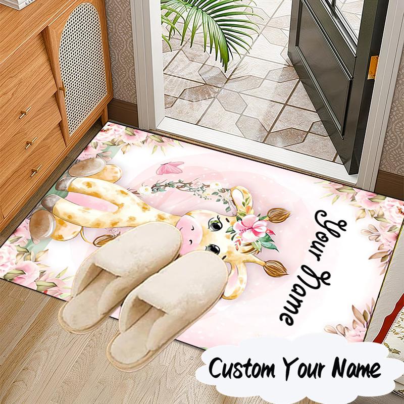 Custom Name Floral Puppies Art Carpet, Chair Rug,Area Rug for Office Bedroom Living Rooms Bedroom, Doormat Decor Christmas Fan Gifts