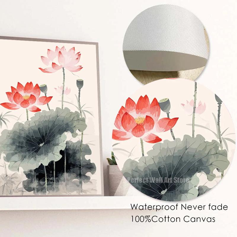 Traditonal Chinese Style Lotus Flower Lotus Leaf Posters Canvas Painting and Prints Wall Art Picture for Living Room Home Decor