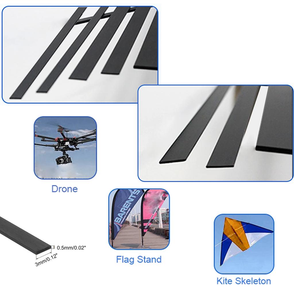5pcs Pultruded Carbon Fiber Flat Solids Strip 0.3mm 0.5mm 0.6mm 0.8mm 1mm X 500mm for RCs Airplane Quadcopter DIY