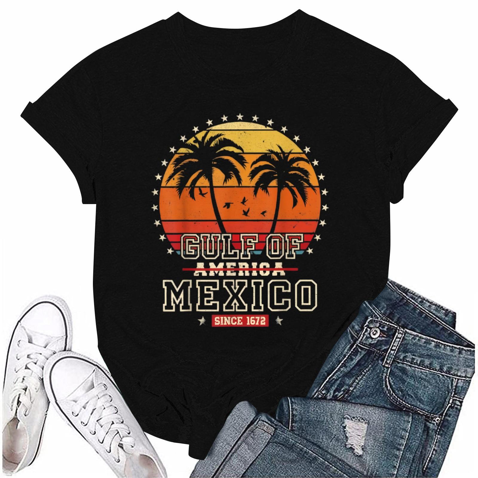 

Женская повседневная свободная пляжная футболка с принтом, круглый вырез, пуловер, короткий рукав, топ L чёрный