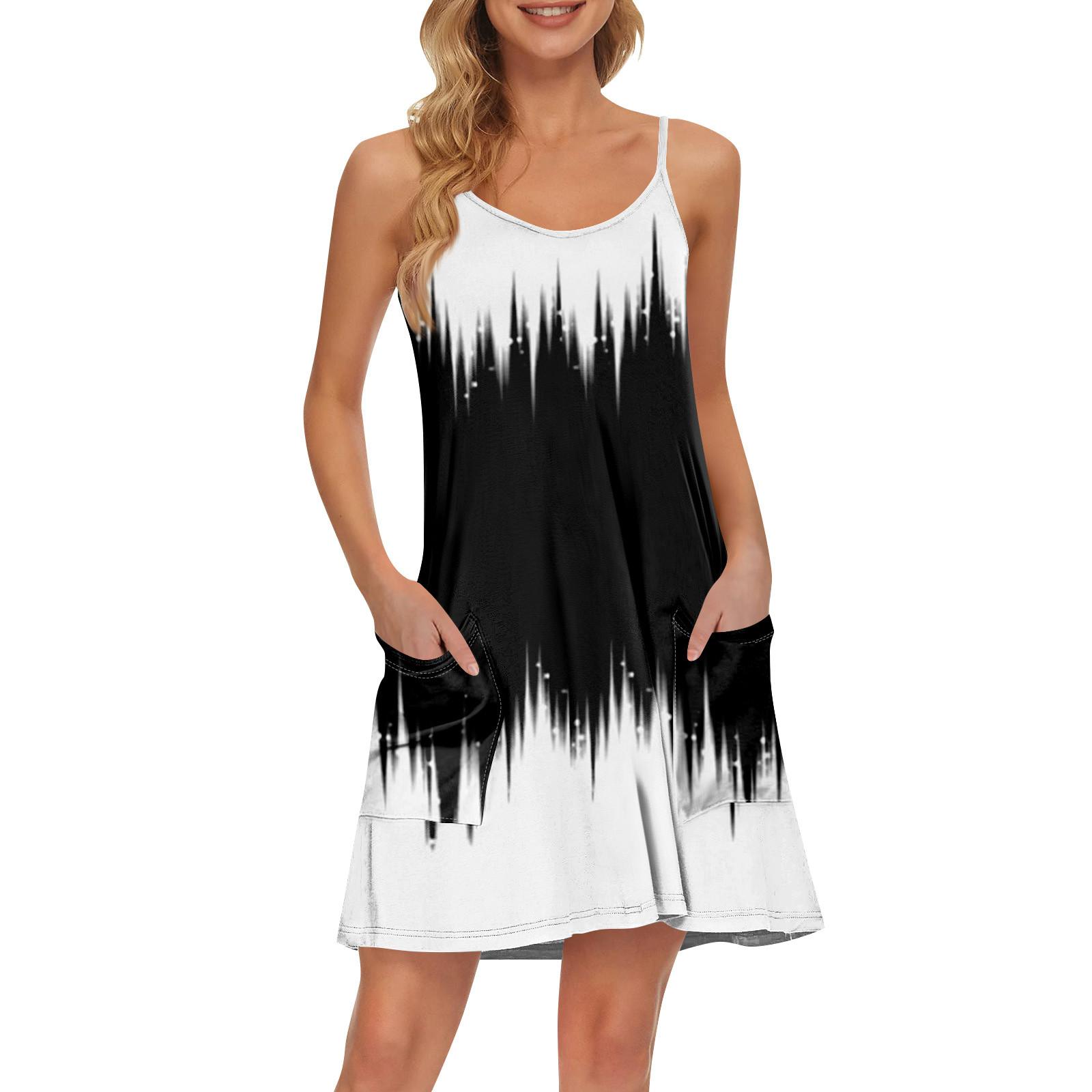 

Жіночий літній повсякденний сарафан на бретелях з кишенями Короткі пляжні сукні-майки для відпочинку XL білий