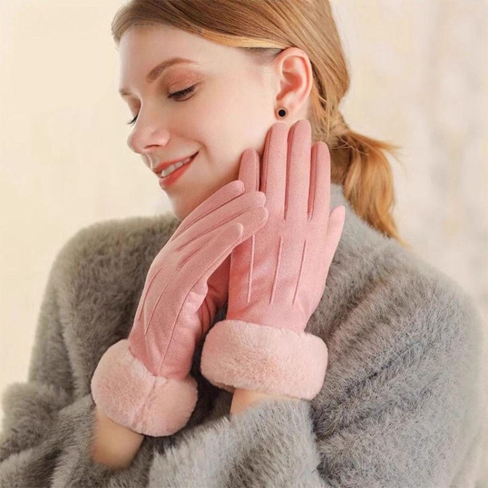 Windproof Full Fingers Mittens Soft Sports Cycling Mittens Casual Suede Gloves  Girls