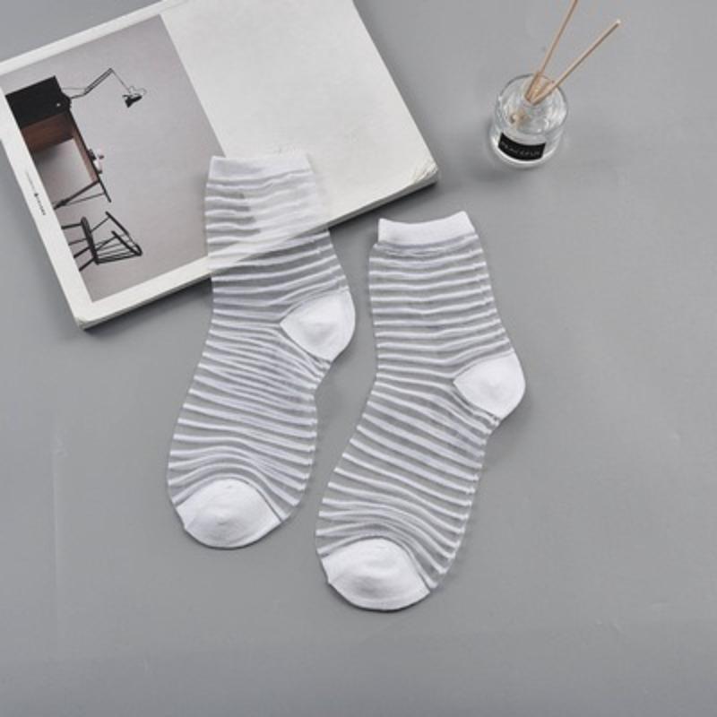 Women Ladies Spring Thin Classic Boat Socks Summer Breathable Plaid Stripes Dots Transparent Women Crystal Silk Japanese Socks