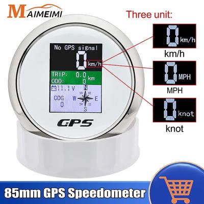 85mm Digital GPS Speedometer Odometer with GPS Antenna TFT Screen IP67 Waterproof Voltmeter for 12V 24V Boat Car Motorcycle