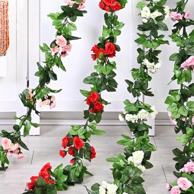 220 cm künstliche Rosengirlande, realistisch, für drinnen und draußen, zum Aufhängen, künstliche Blumenpflanzen, Ranke, Hochzeit, Frühling, Kaminsims, Kamin, Veranda, Treppe, Dekoration