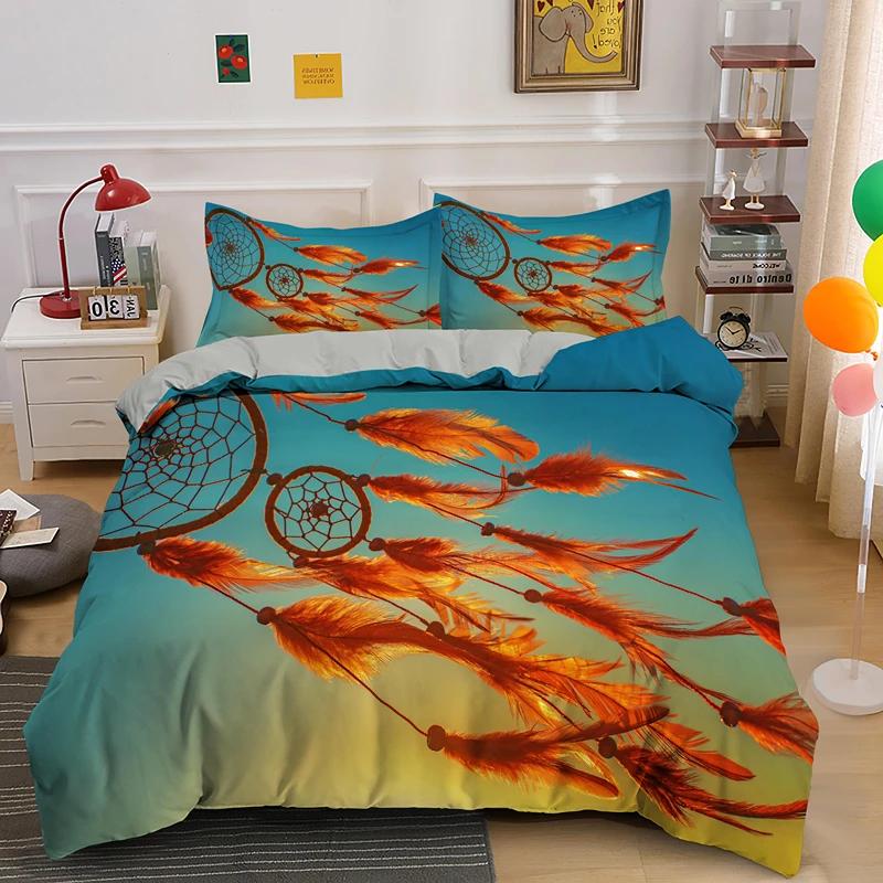 Dreamcatcher King Queen Duvet Cover Bohemian Style Bedding Set For Teen Girl Women Orange Sunset Scenery 2/3Pcs Soft Quilt Cover