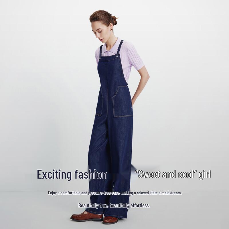 Navigare Women's Loose Wide-Leg Denim Overalls