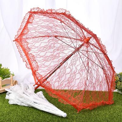 Elegante Spitze Damen Spitze Regenschirme Ausgeschnittene Florale Muster Mini Brautschirm Zarter Lolita Weißer Spitze Sonnenschirm
