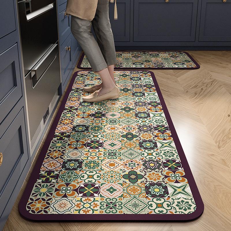 Diatomite Kitchen Mat with Oil-Proof Surface, Anti-Slip Bathroom Rug for Wet Floors - 50x80cm To 60x180cm Retro Patterns