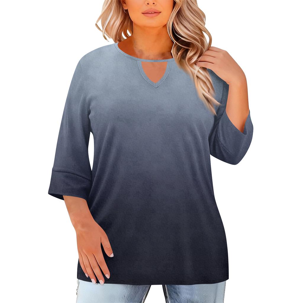 Women's Fashion Casual Round Neck Three-Quarter Sleeve Oversized Print Top