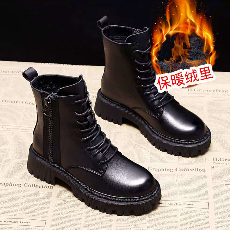 

2025 новые черные ботинки Мартин женские в британском стиле бархатные хлопковые ботинки универсальные на платформе локомотивные короткие ботинки весенне-осенние одинарные ботинки 40