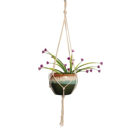 Vintage Macrame Hengende Knotted Tau Plante Blomsterpotteholder Kurv Hagedekor