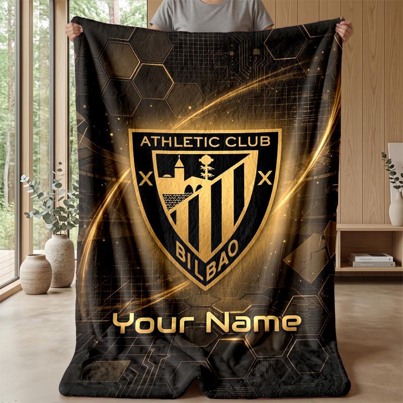 Custom Text Flannel Throw Blanket, Lightweight Cozy Bed Sofa BlanketAthletic Bilbao FC