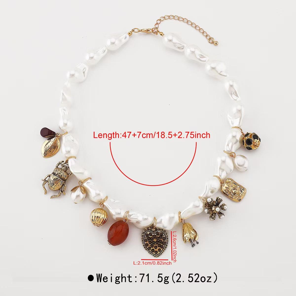 

Винтажное жемчужное ожерелье в виде жука-сердца с душистым горошком - Элегантное эффектное украшение на ключицу для женщин