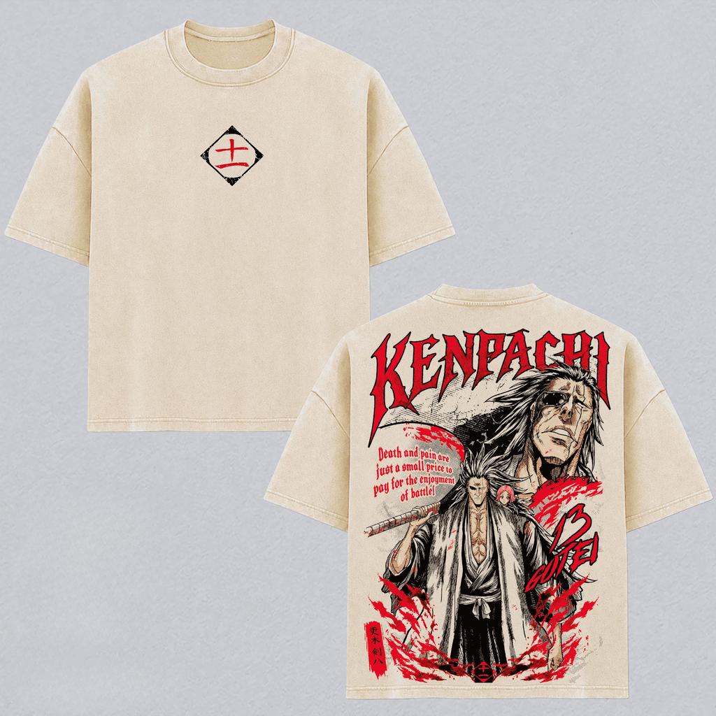 Kenpachi Zaraki BLEACH Anime T-shirt Vintage Washed Oversized T Shirt Short Sleeve 100% Cotton Tees Tops Men Unisex Clothing