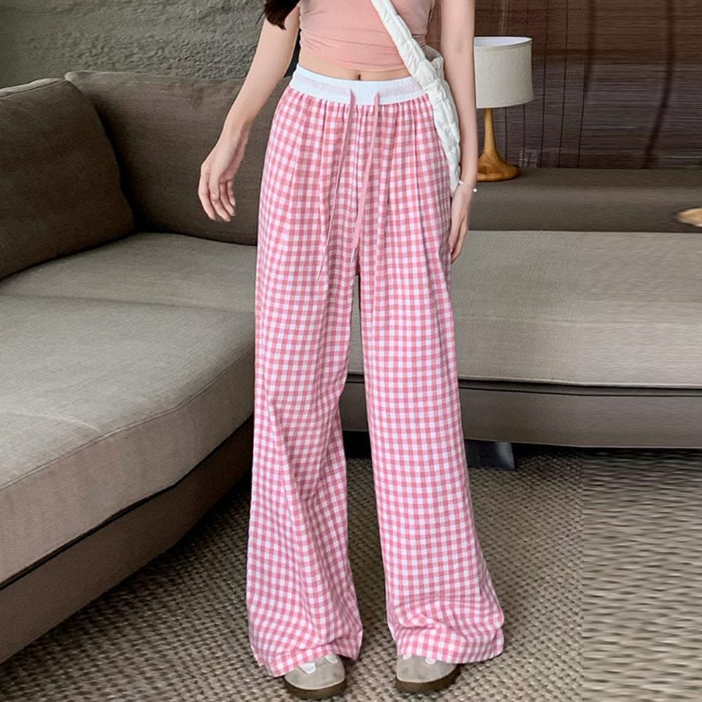 Women's Thin Summer Casual Plaid Pants Straight Trousers Jogger Jogging Pants Sweatpants Streetwear Women
