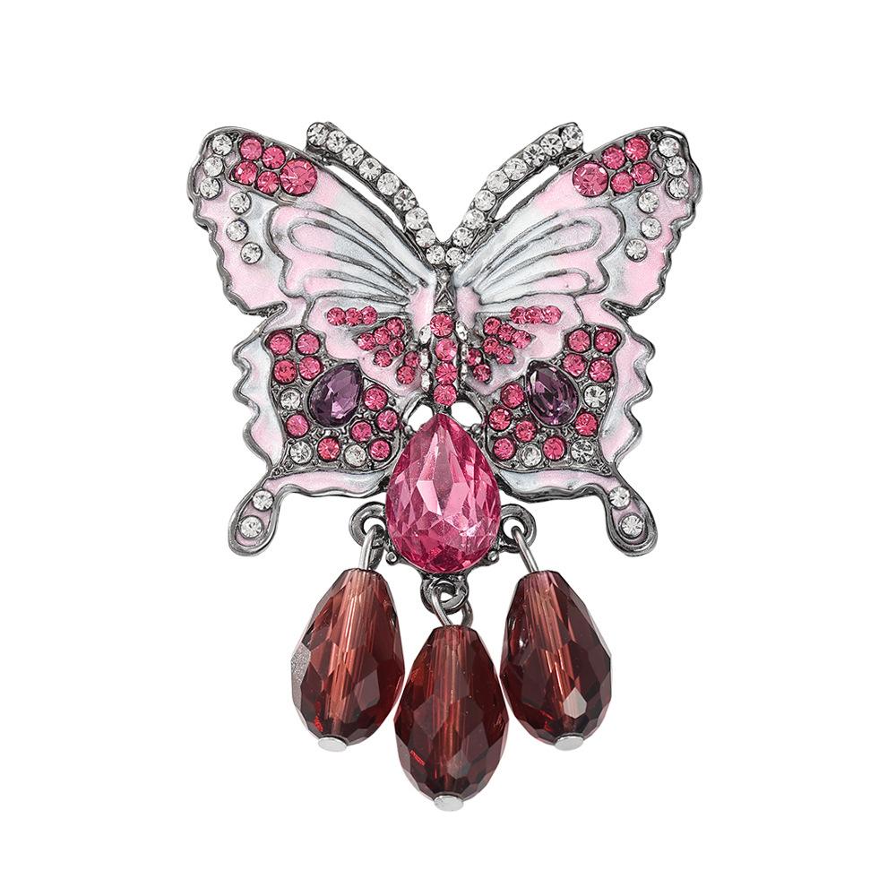 Ретро нишевая инкрустированная кристаллами бабочка с бахромой брошь легкая роскошь женская высококачественная изысканная булавка-корсаж
