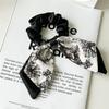 New Chinese Fashion Black White Flower Print Bow Ribbon Hair Ties Rope Rings Women Scrunchies Ponytail Elastic Hair Hairbands